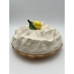 VTG Lemon Meringue Pie Keeper Plate with Lid Ceramic Dessert Dish Made In USA